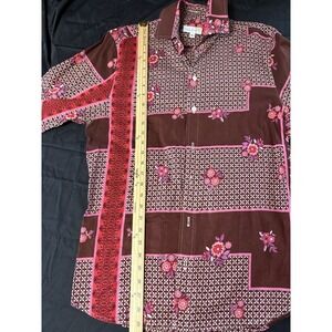 Seaplane Floral Geometric Button-Up Shirt Brown Pink Long Sleeve Men L